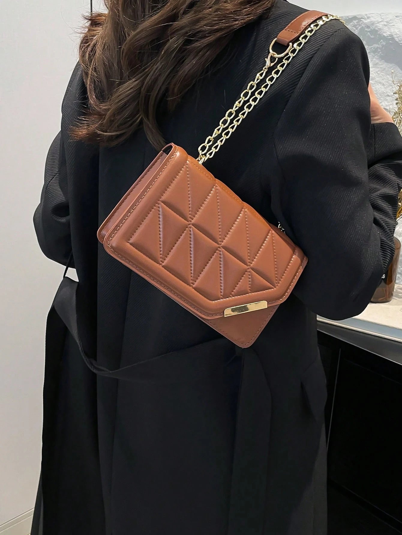 Korean-Style Personalized Cracked Texture Iron Edge Casual Handbag For Women, 2025 Fashion Ins Minimalist Square Shoulder/Cross-Body Bag