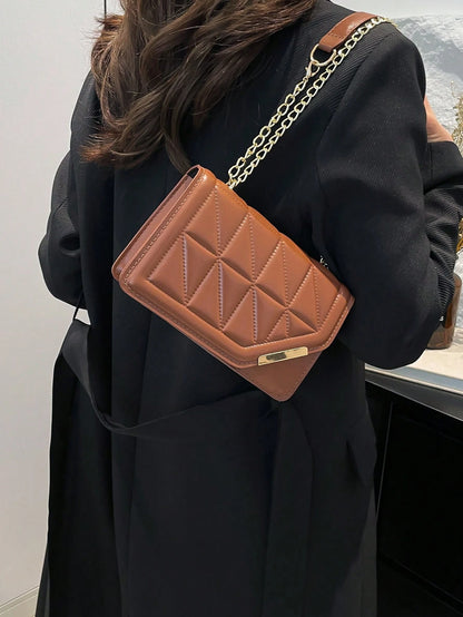 Korean-Style Personalized Cracked Texture Iron Edge Casual Handbag For Women, 2025 Fashion Ins Minimalist Square Shoulder/Cross-Body Bag