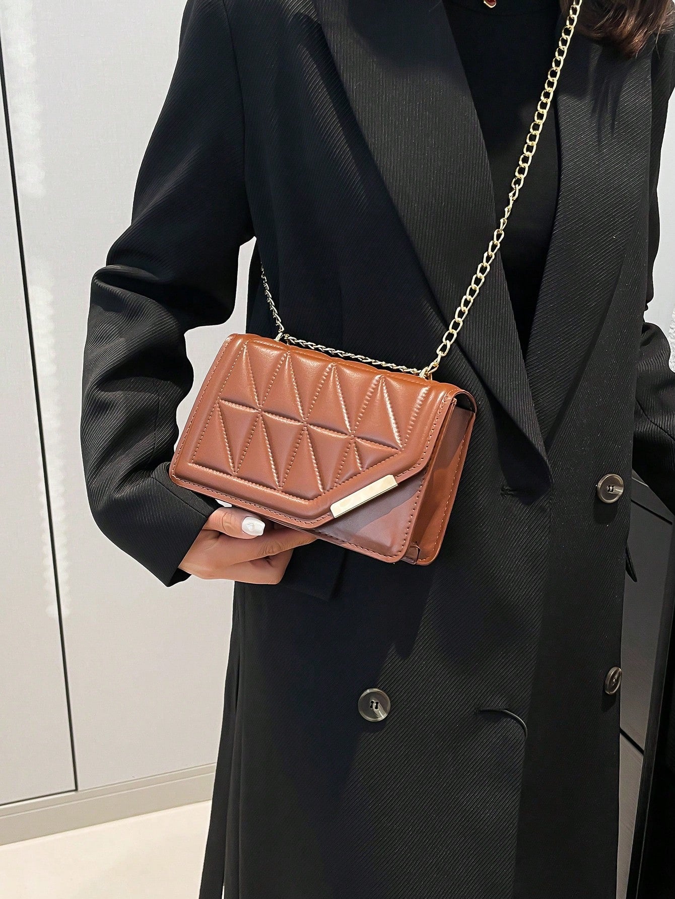 Korean-Style Personalized Cracked Texture Iron Edge Casual Handbag For Women, 2025 Fashion Ins Minimalist Square Shoulder/Cross-Body Bag