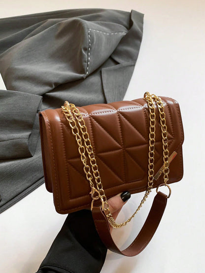 Korean-Style Personalized Cracked Texture Iron Edge Casual Handbag For Women, 2025 Fashion Ins Minimalist Square Shoulder/Cross-Body Bag