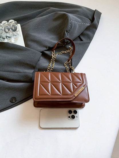 Korean-Style Personalized Cracked Texture Iron Edge Casual Handbag For Women, 2025 Fashion Ins Minimalist Square Shoulder/Cross-Body Bag