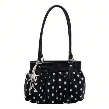 Korean Style Polka Dot Pleated Shoulder Bag For Women, Large Capacity Crossbody Tote Handbag For Commuting And Daily Use