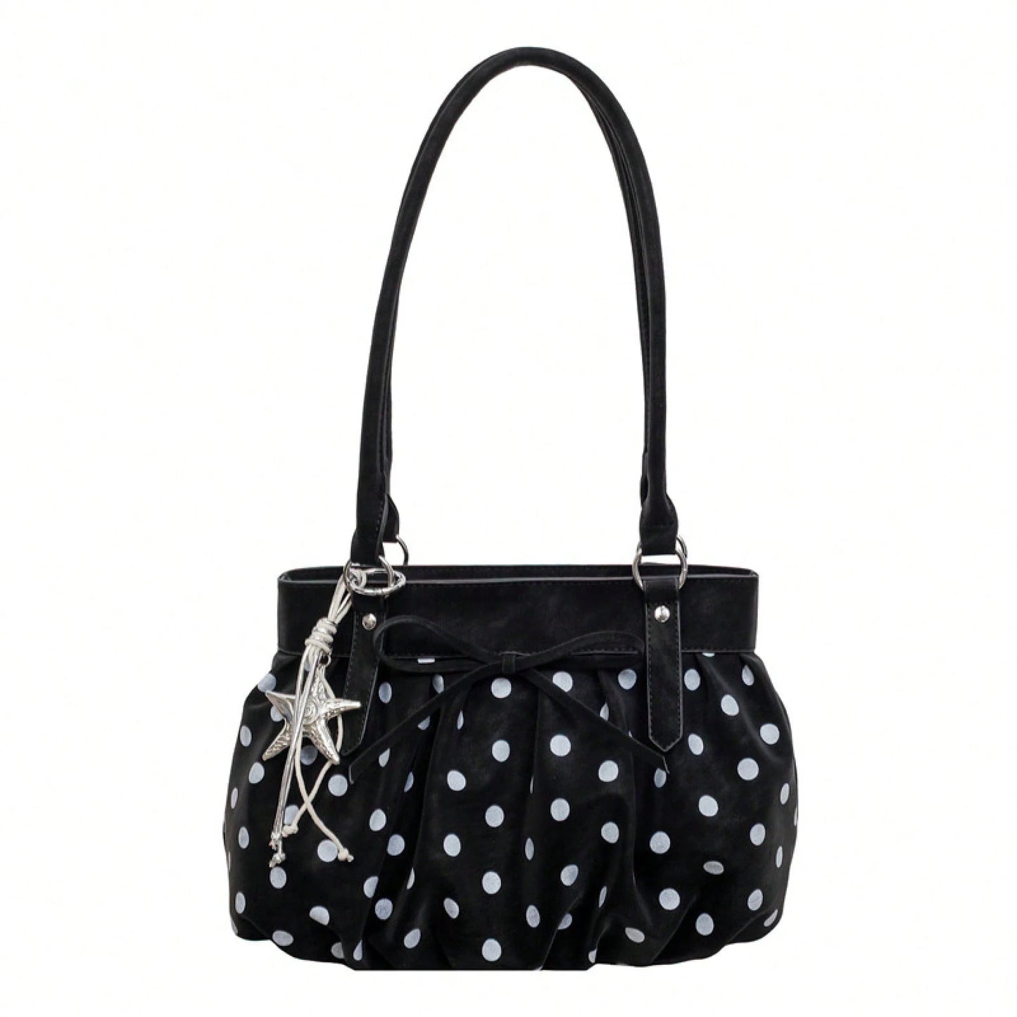 Korean Style Polka Dot Pleated Shoulder Bag For Women, Large Capacity Crossbody Tote Handbag For Commuting And Daily Use