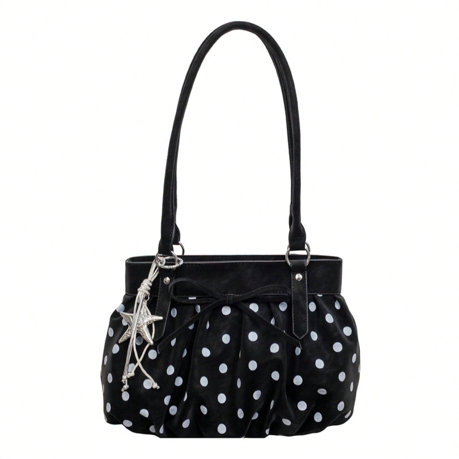 Korean Style Polka Dot Pleated Shoulder Bag For Women, Large Capacity Crossbody Tote Handbag For Commuting And Daily Use