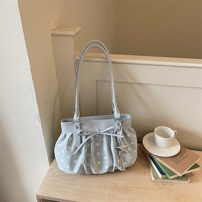 Korean Style Polka Dot Pleated Shoulder Bag For Women, Large Capacity Crossbody Tote Handbag For Commuting And Daily Use