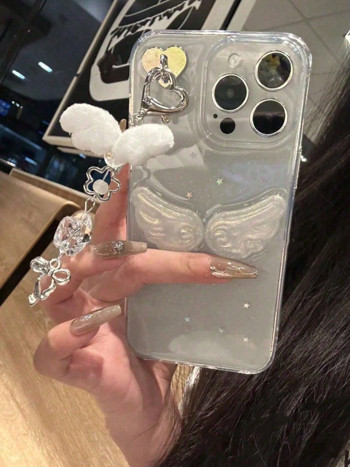 Kpop Style 3D Glitter Wing Soft Phone Case Compatible With IPhone 17 16 Pro Max, 15 New, 14 Pro, 13, 12 Mini, 11 Pro, XS, Shockproof Full Coverage Protection
