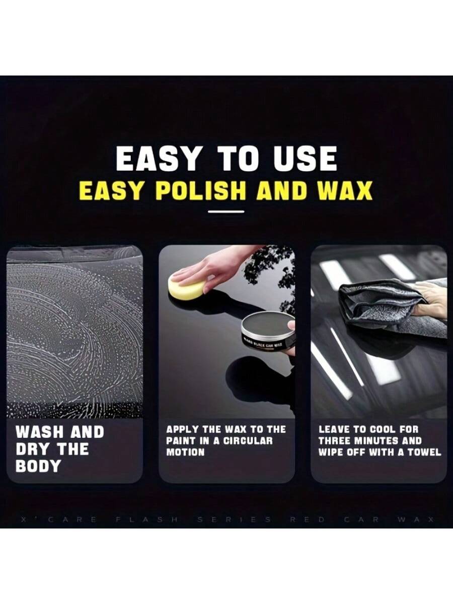 KUFI Black Car Wax, Detergent Glossy Wax, Crystalline Polishing Wax, Water-Resistant Protective Wax For All Black Vehicles