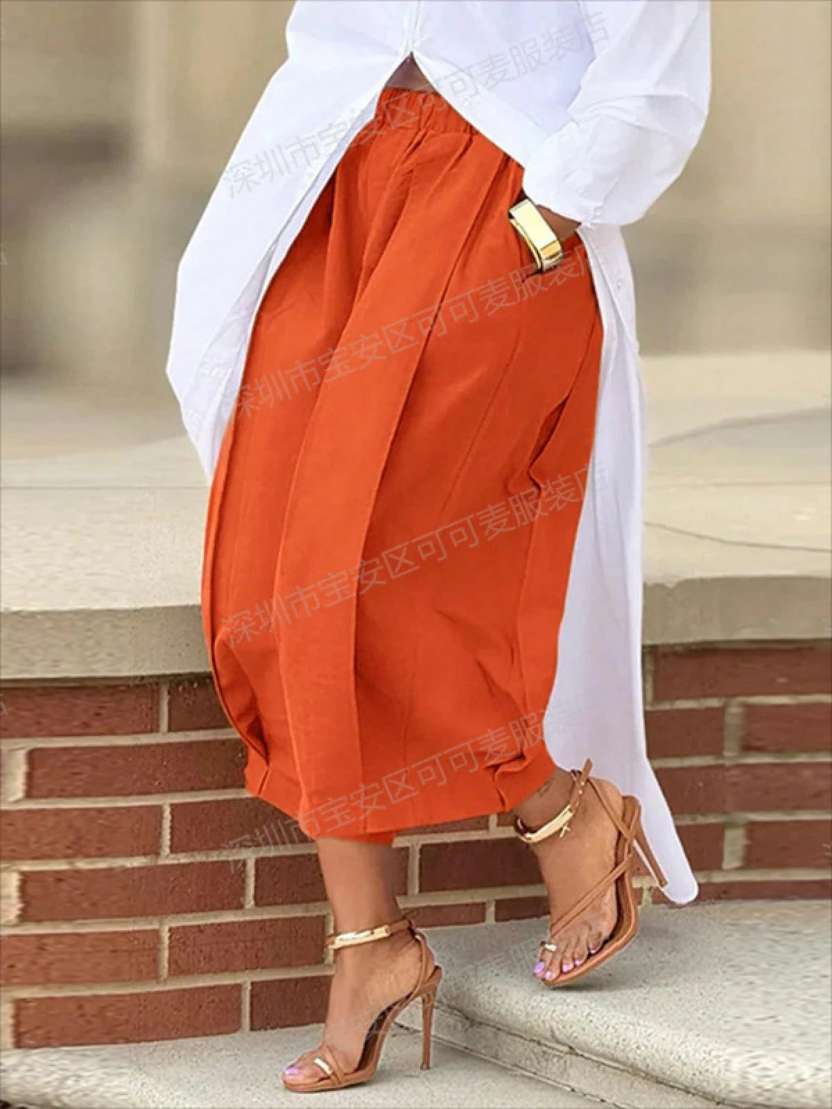 KZKZWK High Waist Pleated Wide Leg Culottes, Casual & Streetwear