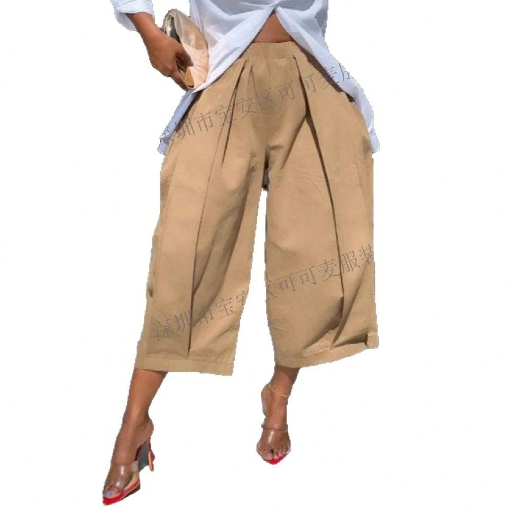 KZKZWK High Waist Pleated Wide Leg Culottes, Casual & Streetwear