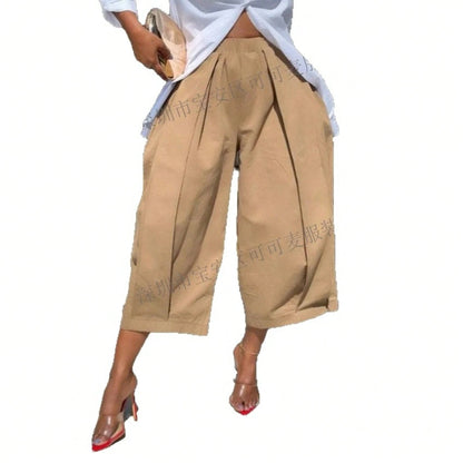 KZKZWK High Waist Pleated Wide Leg Culottes, Casual & Streetwear