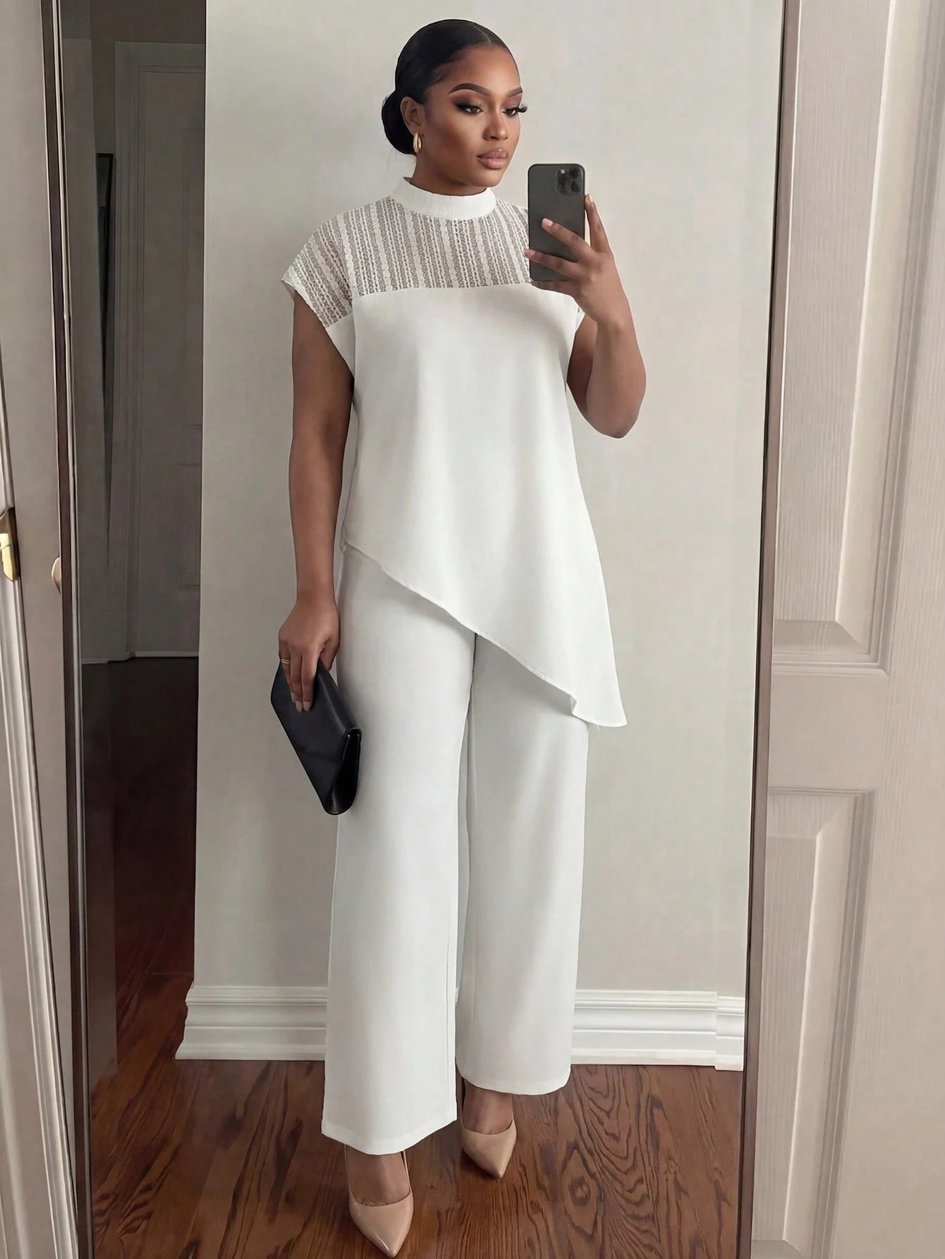 Lady CURVE Plus Size Women Elegant Batwing Sleeve Asymmetric Hem Casual Blouse