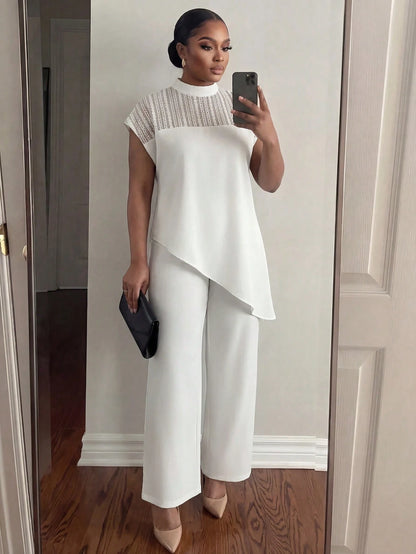 Lady CURVE Plus Size Women Elegant Batwing Sleeve Asymmetric Hem Casual Blouse