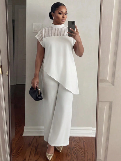 Lady CURVE Plus Size Women Elegant Batwing Sleeve Asymmetric Hem Casual Blouse