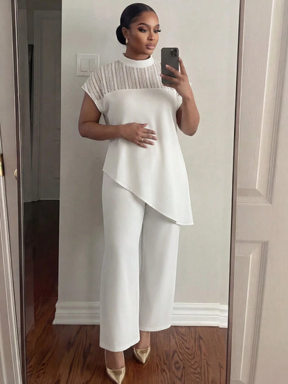 Lady CURVE Plus Size Women Elegant Batwing Sleeve Asymmetric Hem Casual Blouse