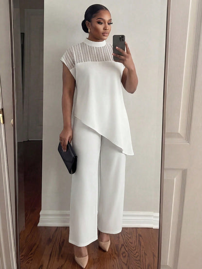 Lady CURVE Plus Size Women Elegant Batwing Sleeve Asymmetric Hem Casual Blouse