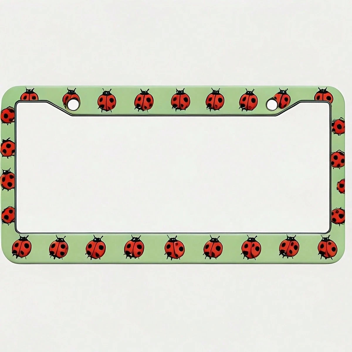 Ladybug Print Light Green License Plate Frame, Universal Fit For US Vehicles, Cute Auto Accessory