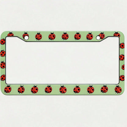 Ladybug Print Light Green License Plate Frame, Universal Fit For US Vehicles, Cute Auto Accessory
