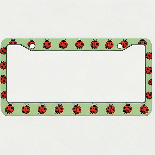 Ladybug Print Light Green License Plate Frame, Universal Fit For US Vehicles, Cute Auto Accessory