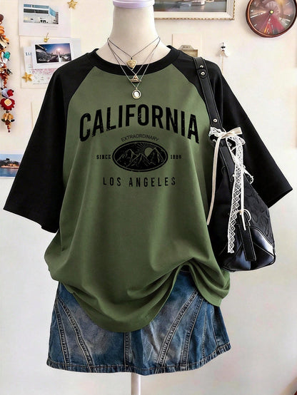 Lalippa Retro Pattern Digital Print Fashionable Minimalist Oversized Mid-Length Round Neck Drop Shoulder Women T-Shirt, Gift For Friends