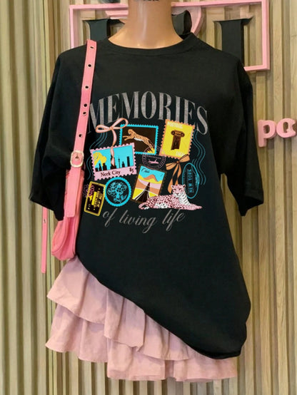 Lalippa Striped Digital Print Casual Oversized Mid-Length Round Neck Drop Shoulder Women T-Shirt, Gift For Friends