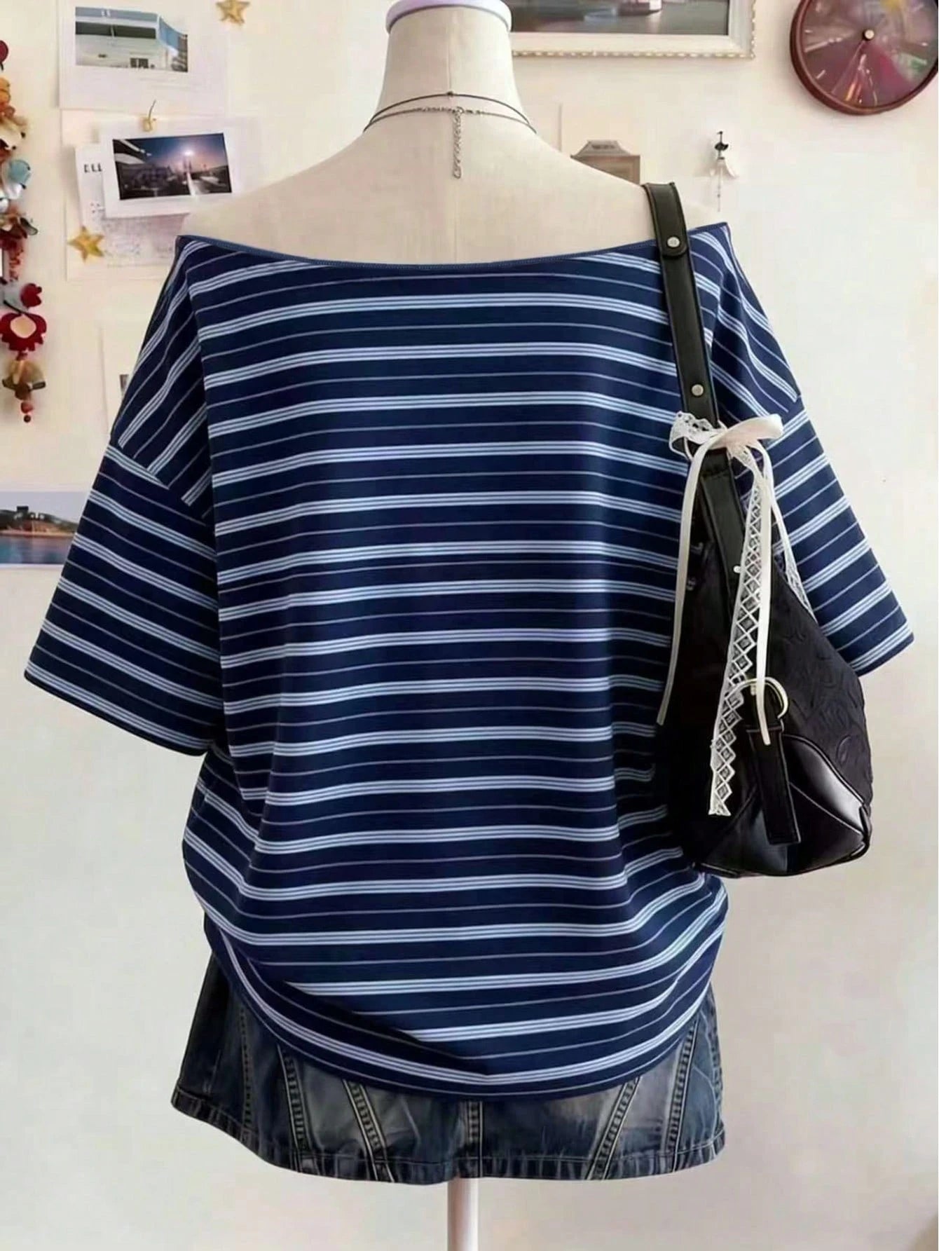 Lalippa Women's Boat Neck Dropped Shoulder Short Sleeve Striped Casual Loose Summer T-Shirt