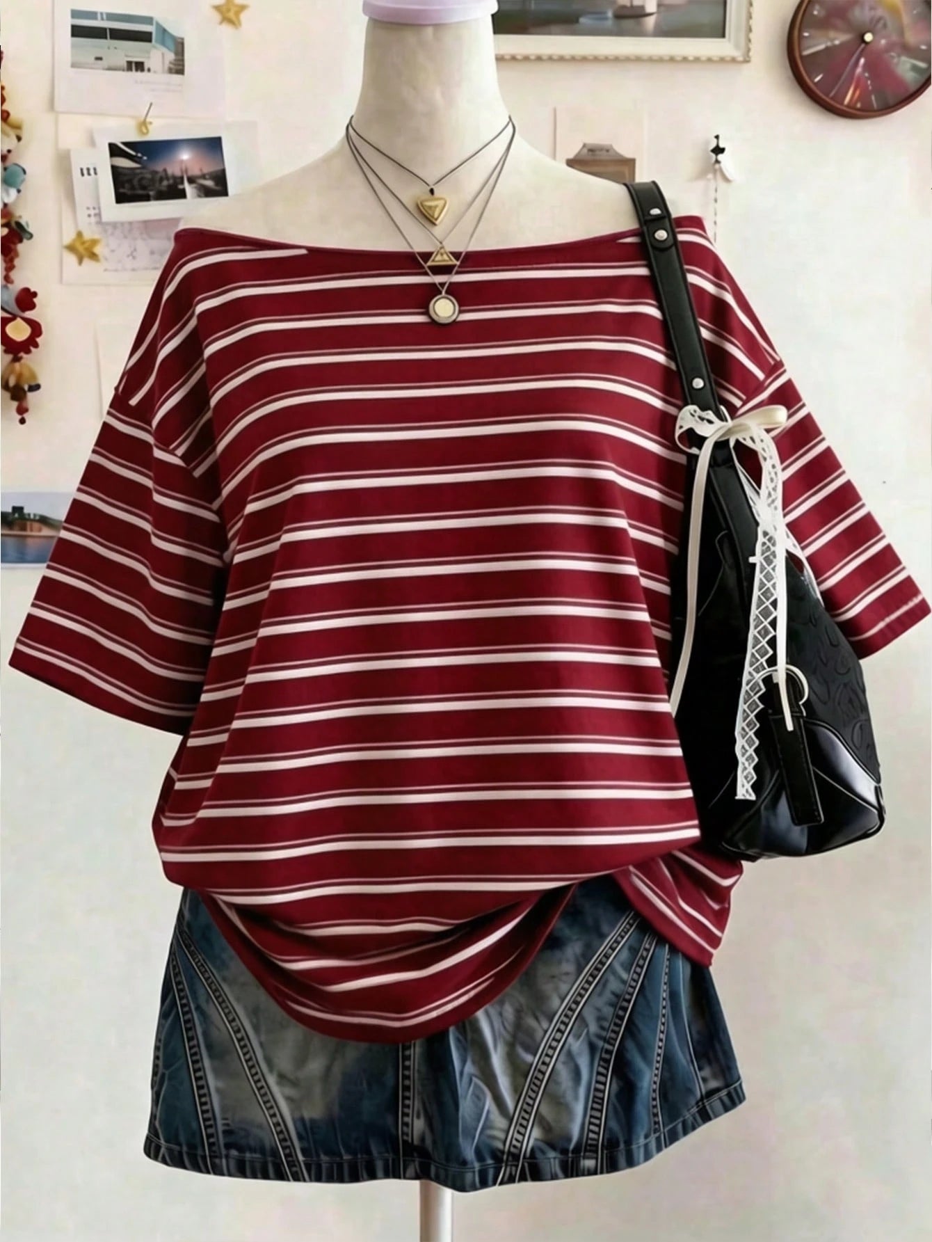 Lalippa Women's Boat Neck Dropped Shoulder Short Sleeve Striped Casual Loose Summer T-Shirt
