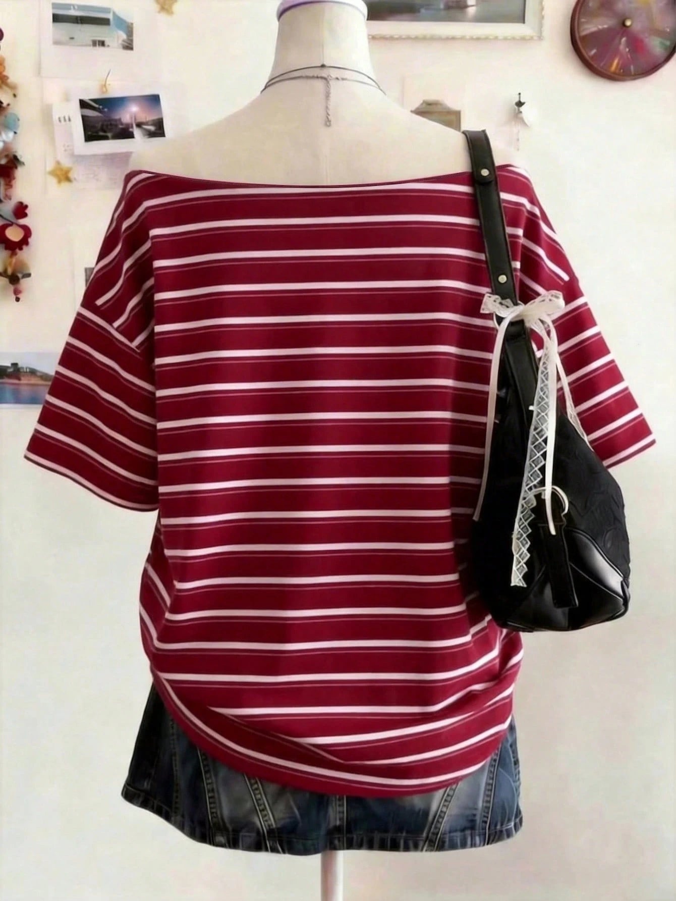 Lalippa Women's Boat Neck Dropped Shoulder Short Sleeve Striped Casual Loose Summer T-Shirt