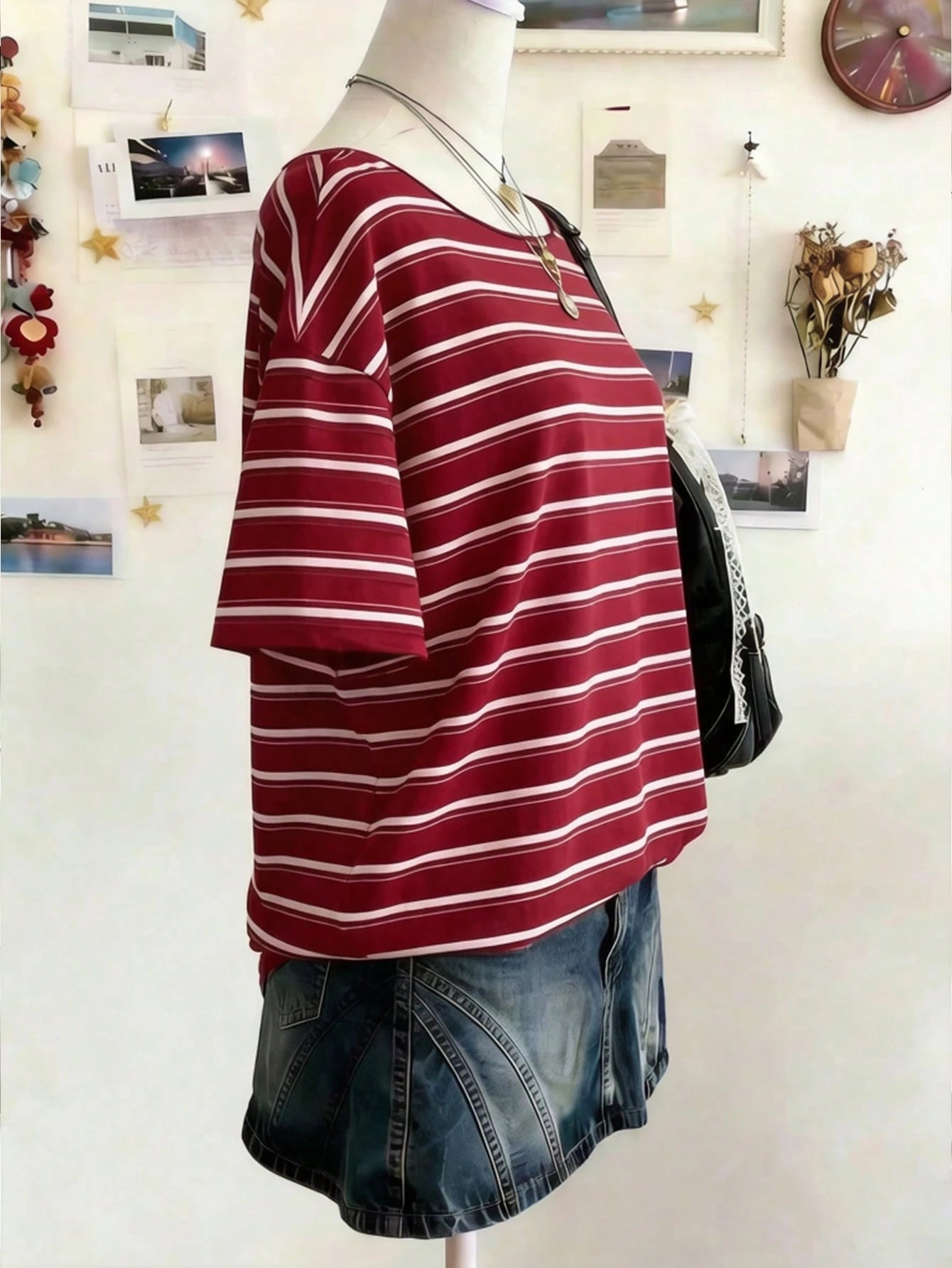Lalippa Women's Boat Neck Dropped Shoulder Short Sleeve Striped Casual Loose Summer T-Shirt