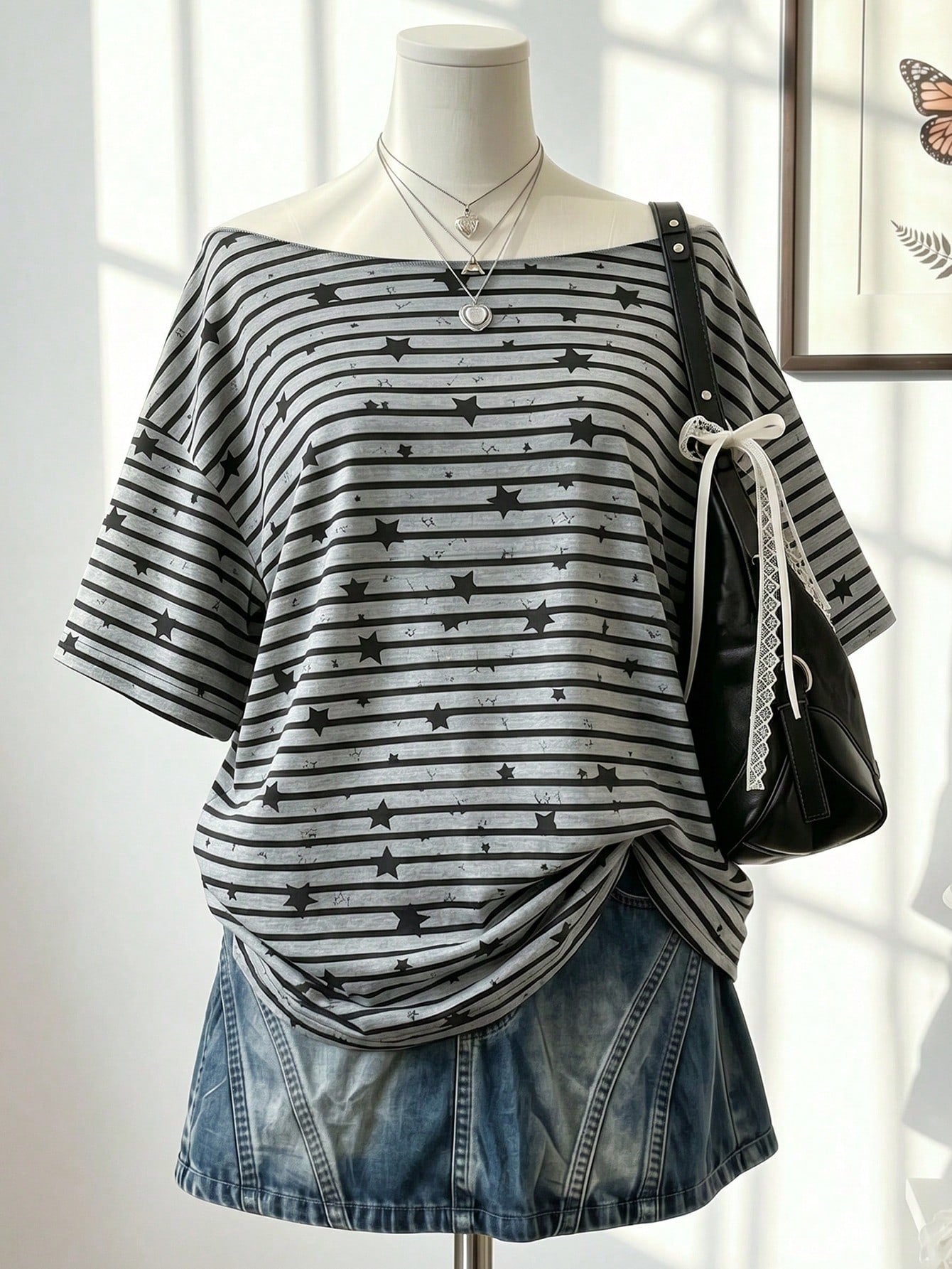 Lalippa Women's Boat Neck Dropped Shoulder Short Sleeve Striped Casual Loose Summer T-Shirt