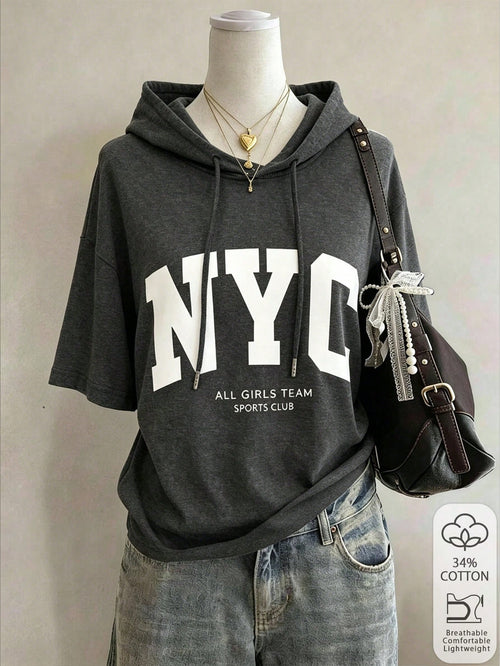 Lalippa Women's Retro American Stylish Hoodie T-Shirt With Slogan, Suitable For Spring, Summer, Autumn