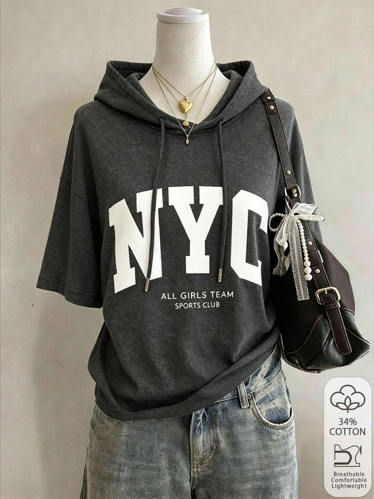 Lalippa Women's Retro American Stylish Hoodie T-Shirt With Slogan, Suitable For Spring, Summer, Autumn