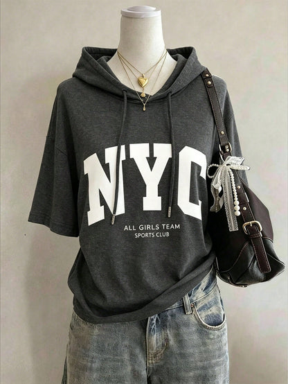 Lalippa Women's Retro American Stylish Hoodie T-Shirt With Slogan, Suitable For Spring, Summer, Autumn