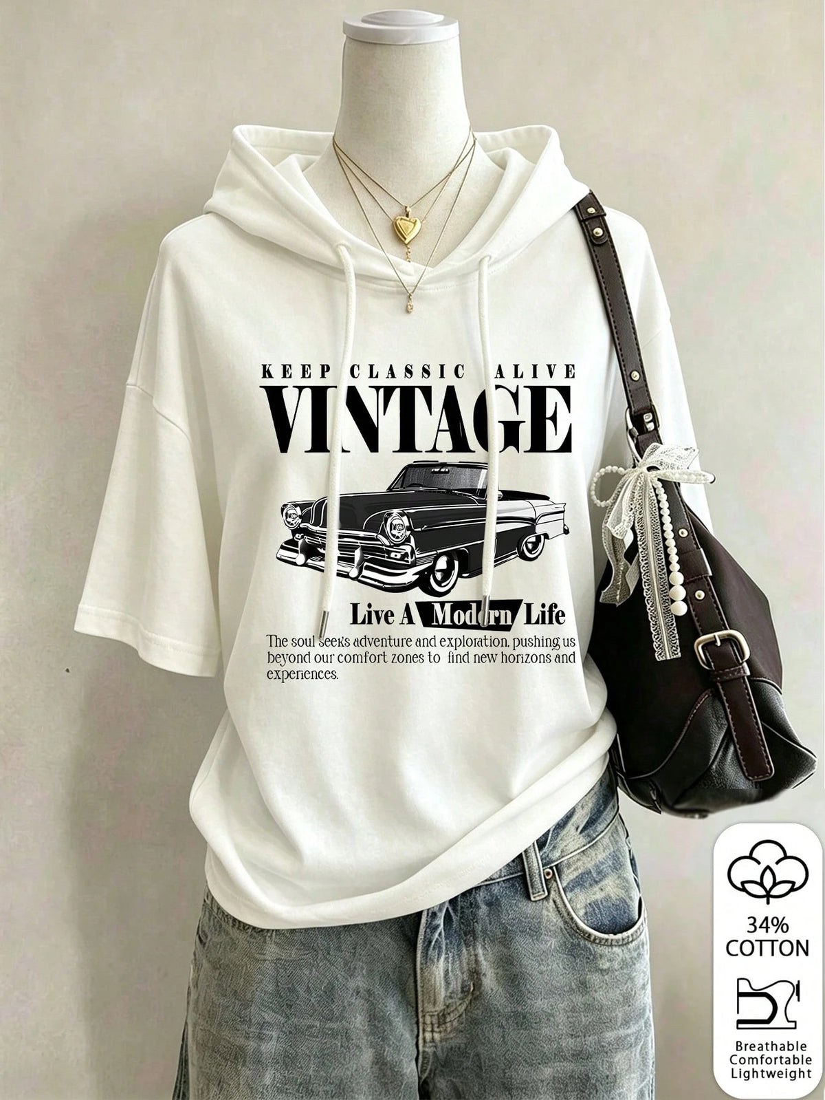 Lalippa Women's Retro American Stylish Hoodie T-Shirt With Slogan, Suitable For Spring, Summer, Autumn