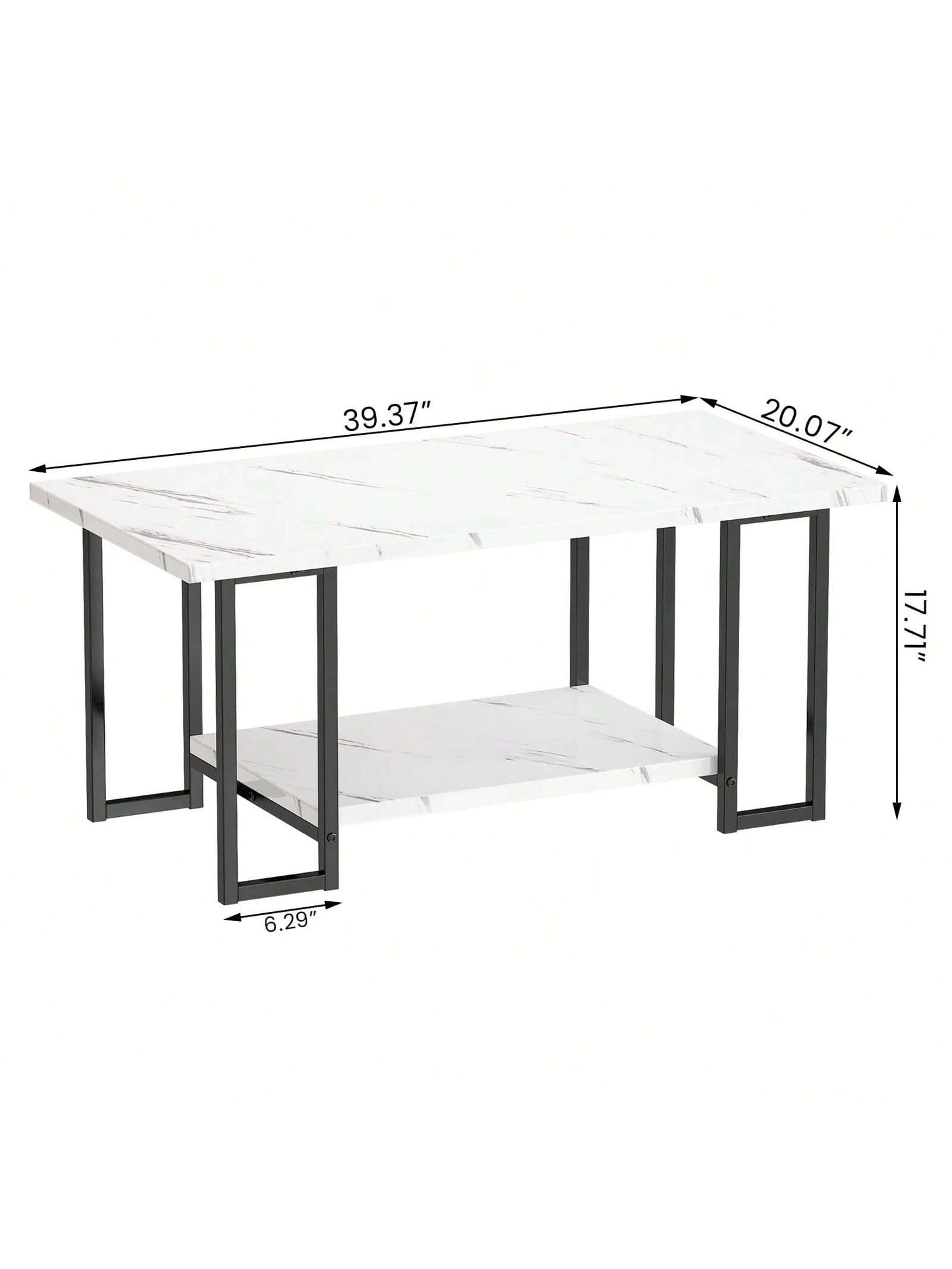 LAMERGE 40-Inch Artificial Marble Coffee Table, Imitation Marble Tabletop, Metal Frame, 2-Level Design, Suitable For Office Balcony Living Room Bedroom