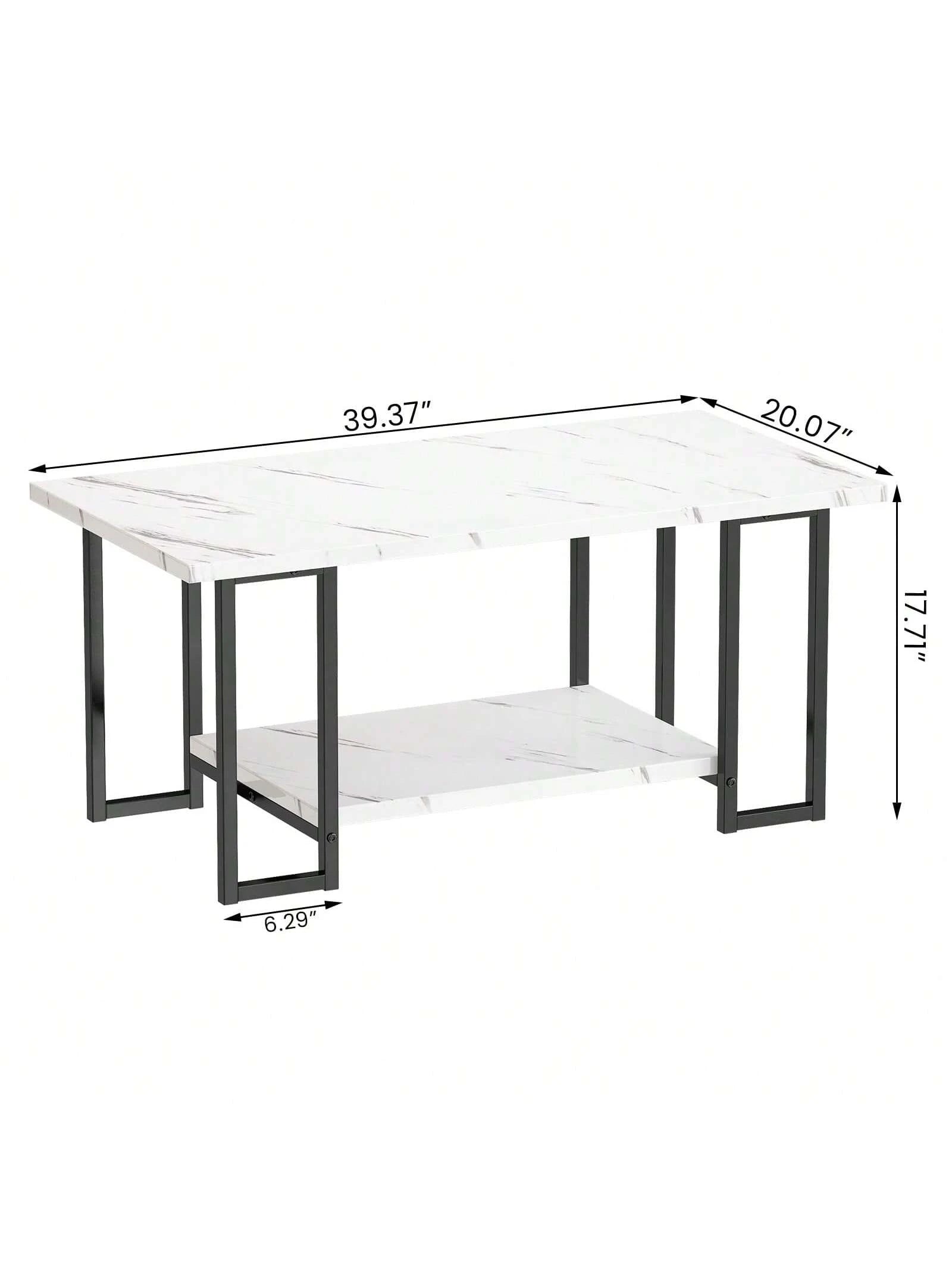 LAMERGE 40-Inch Artificial Marble Coffee Table, Imitation Marble Tabletop, Metal Frame, 2-Level Design, Suitable For Office Balcony Living Room Bedroom