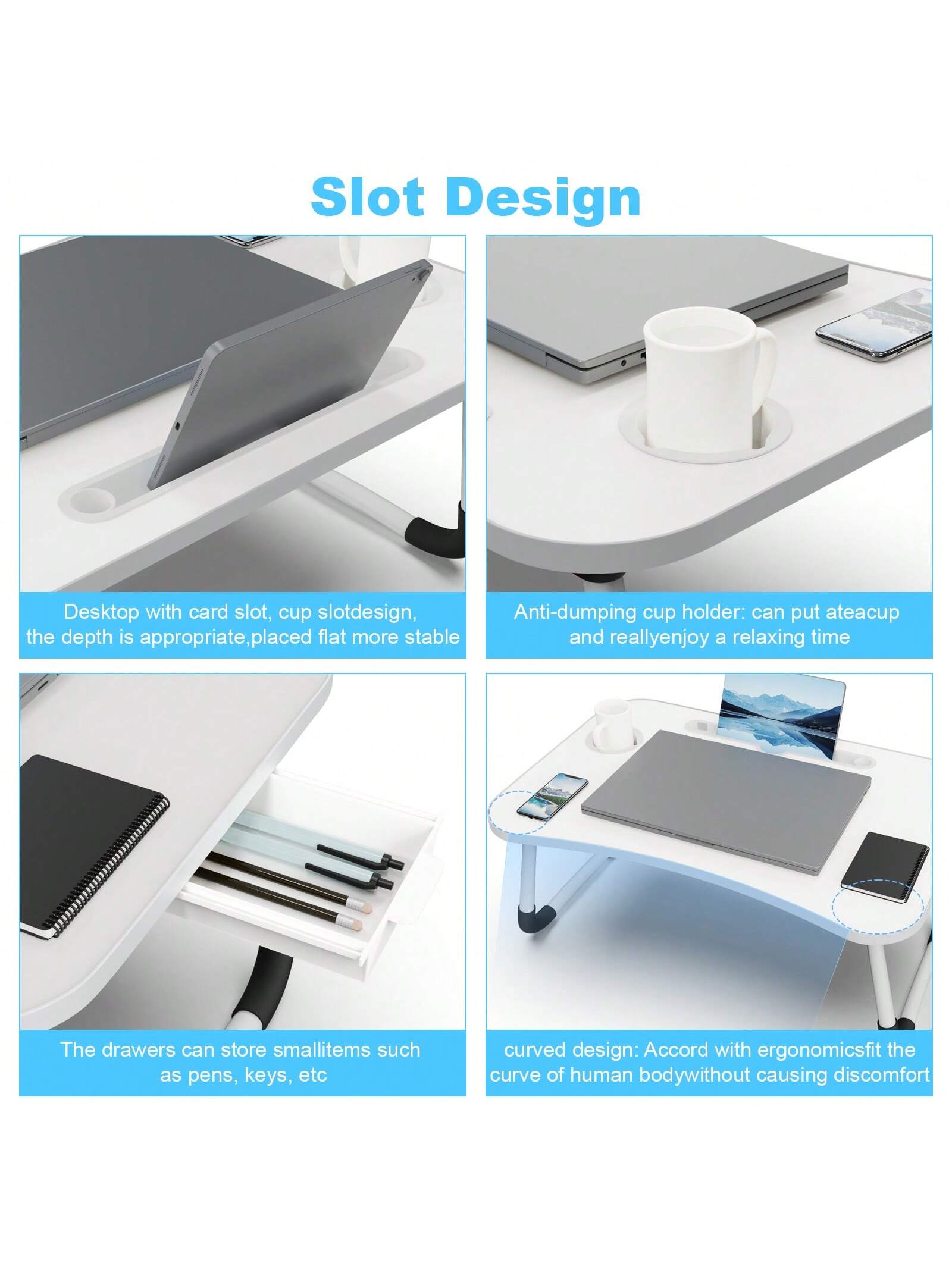 Laptop Bed Desk Table Tray Stand With Cup Holder Drawer For Bed Sofa Couch Study Reading Writing On Low Sitting Floor Large Portable Foldable Lap Trays Eating And Laptops