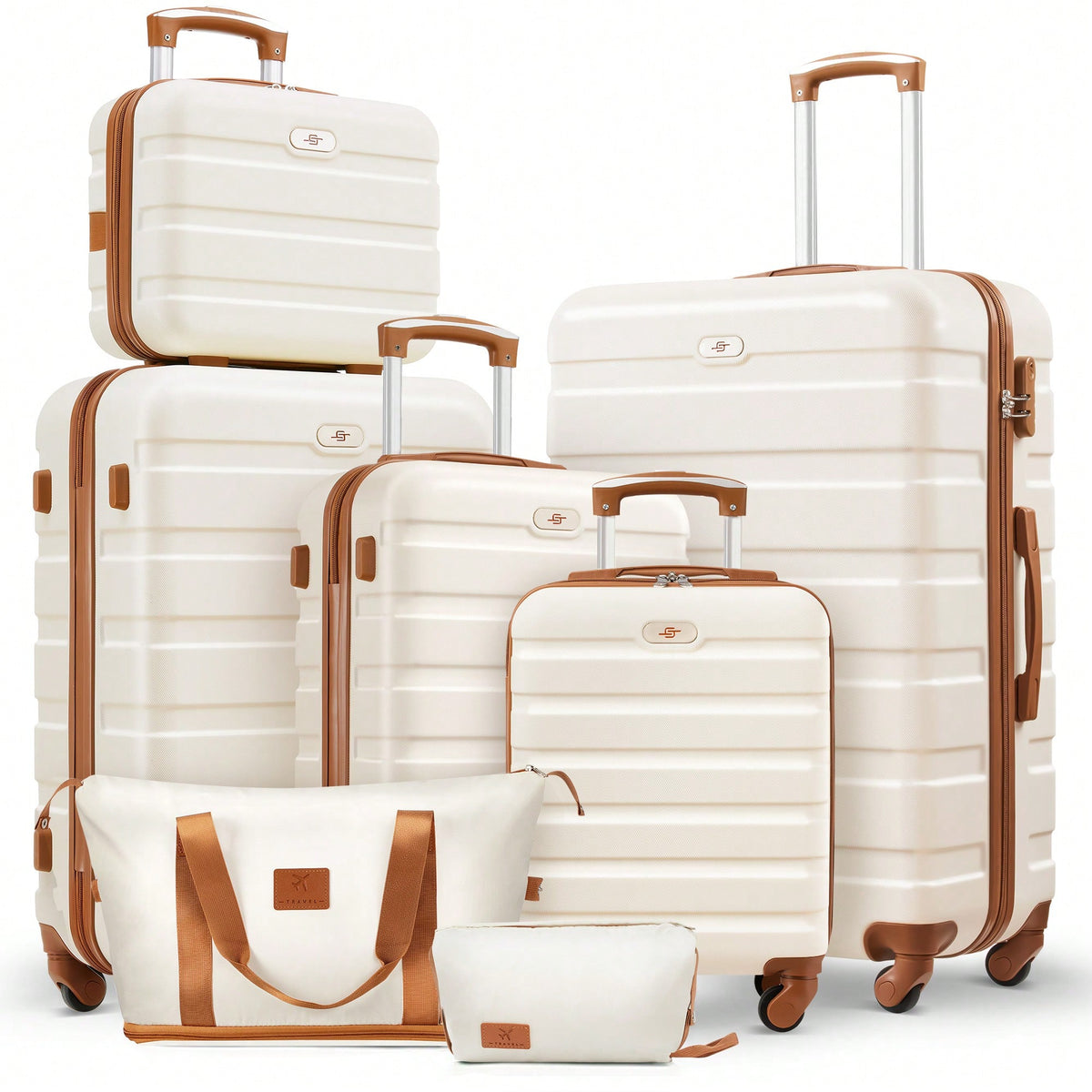 Large Capacity ABS Hardside Luggage Set, 16/20/24/28 Inch Spinner Suitcases + 2 Travel Bags + 1 Cosmetic Case, 7-Piece Set For Holiday Travel