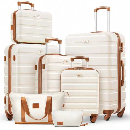Large Capacity ABS Hardside Luggage Set, 16/20/24/28 Inch Spinner Suitcases + 2 Travel Bags + 1 Cosmetic Case, 7-Piece Set For Holiday Travel