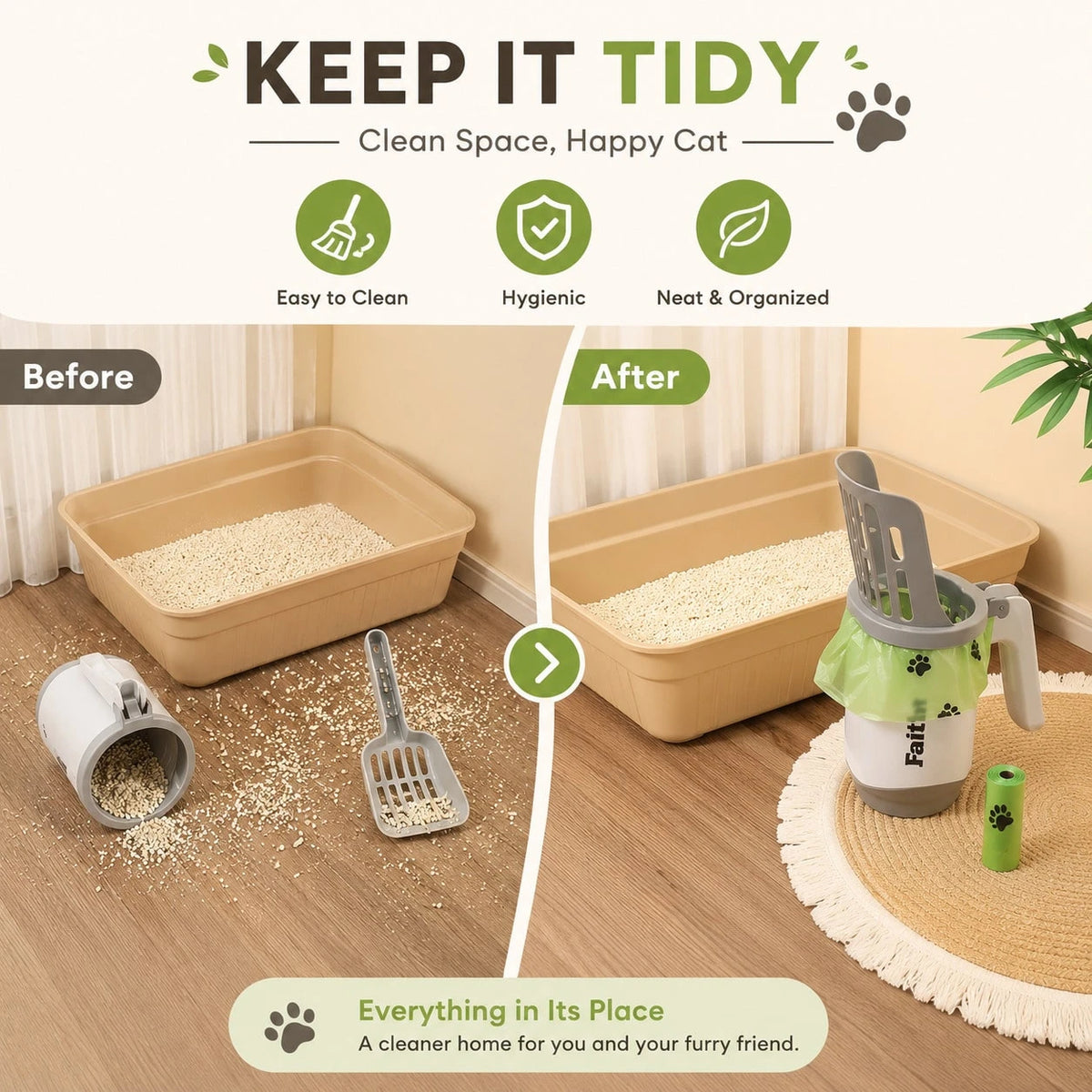 Large Capacity Cat Litter Shovel With Integrated Trash Can- Portable Easy-To-Clean Plastic Pet Manure Shovel