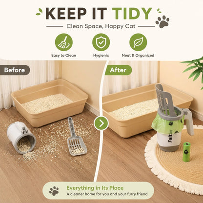 Large Capacity Cat Litter Shovel With Integrated Trash Can- Portable Easy-To-Clean Plastic Pet Manure Shovel