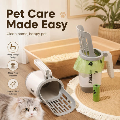 Large Capacity Cat Litter Shovel With Integrated Trash Can- Portable Easy-To-Clean Plastic Pet Manure Shovel