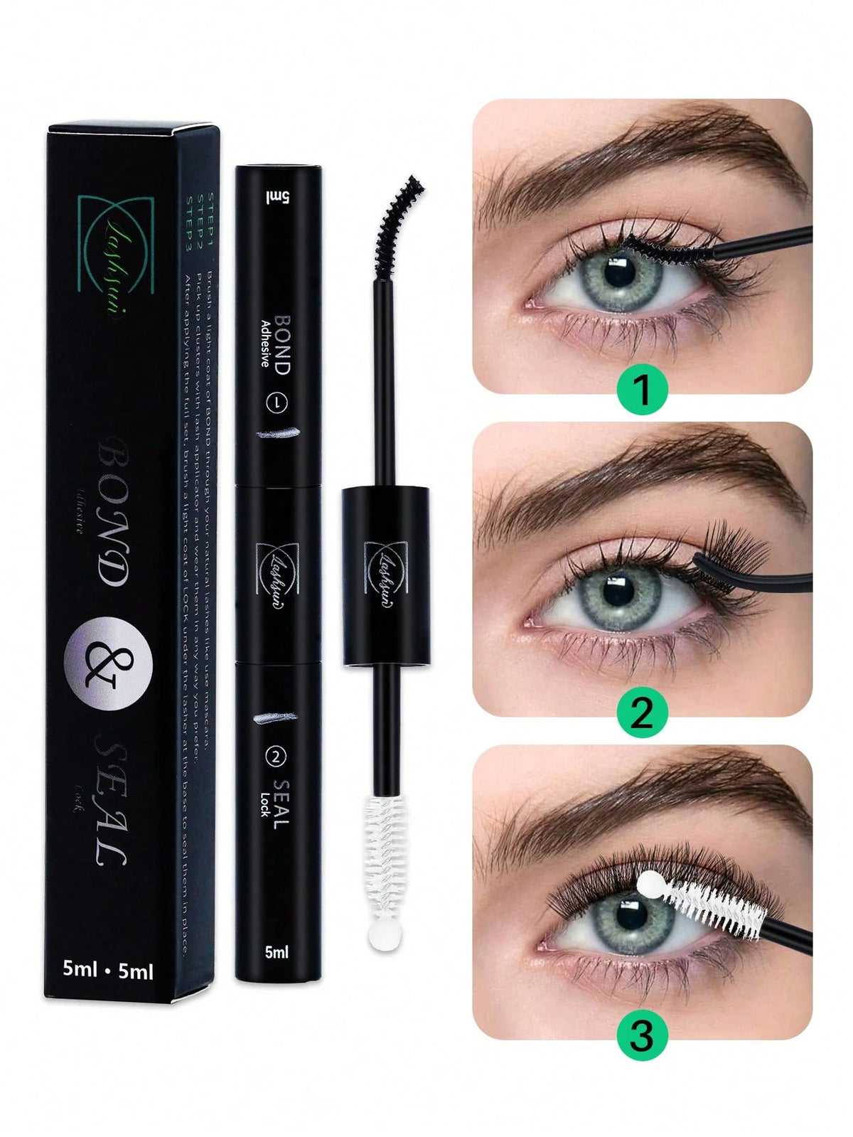 Lash Bond And Seal Waterproof 10ML Bond And Seal Lash Glue Long Lasting Lash Cluster Glue Black Eyelash Bond And Clear Seal DIY Lash Bond And Seal For Beginner