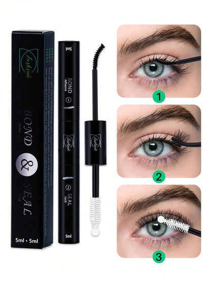 Lash Bond And Seal Waterproof 10ML Bond And Seal Lash Glue Long Lasting Lash Cluster Glue Black Eyelash Bond And Clear Seal DIY Lash Bond And Seal For Beginner