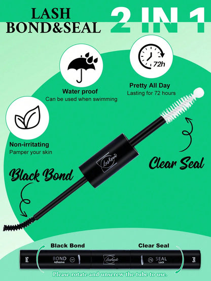 Lash Bond And Seal Waterproof 10ML Bond And Seal Lash Glue Long Lasting Lash Cluster Glue Black Eyelash Bond And Clear Seal DIY Lash Bond And Seal For Beginner