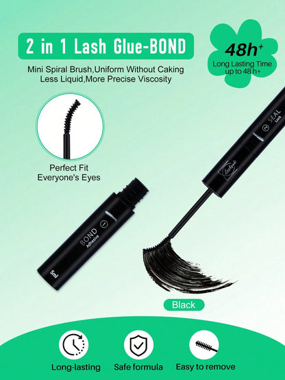 Lash Bond And Seal Waterproof 10ML Bond And Seal Lash Glue Long Lasting Lash Cluster Glue Black Eyelash Bond And Clear Seal DIY Lash Bond And Seal For Beginner