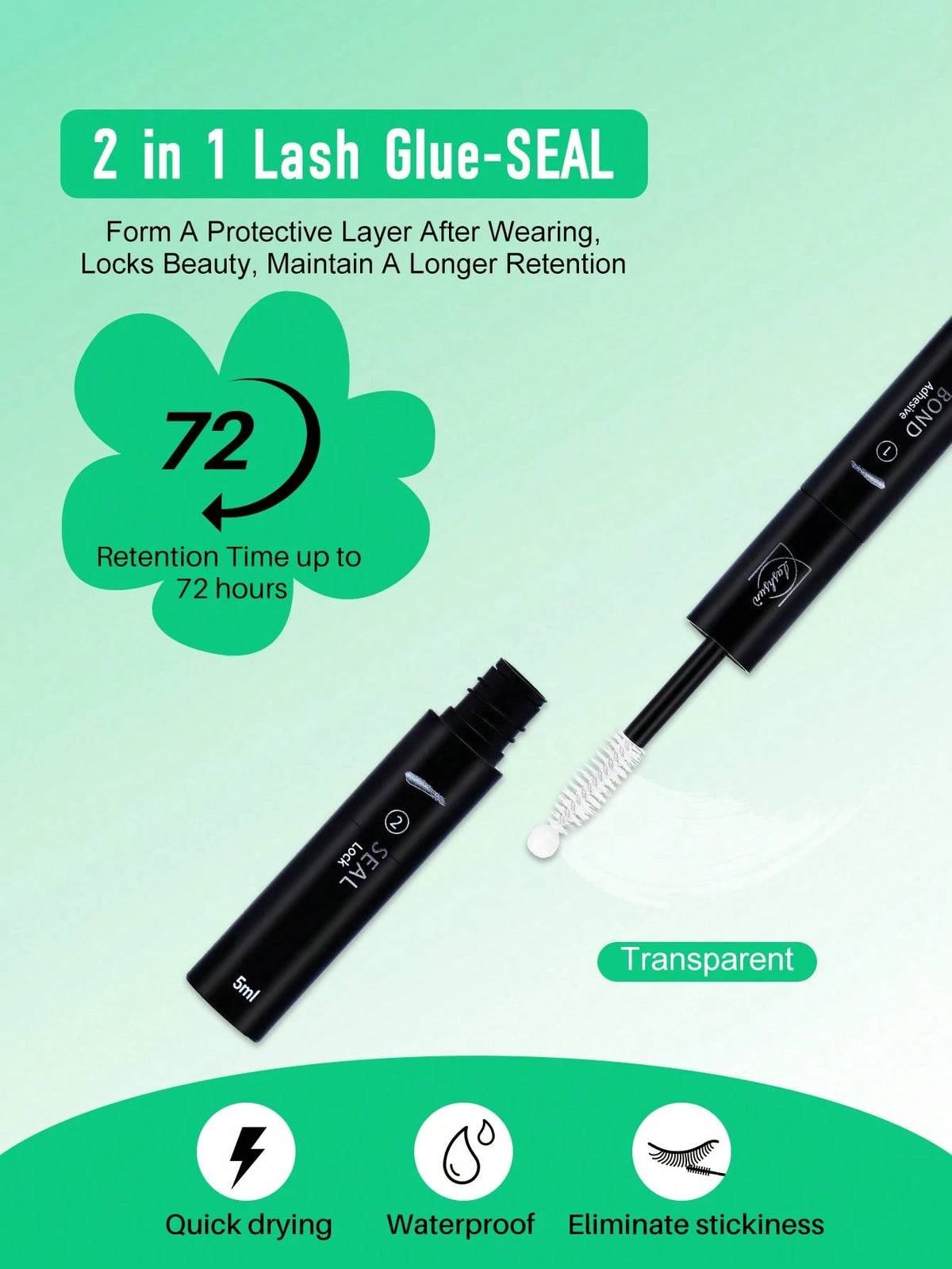 Lash Bond And Seal Waterproof 10ML Bond And Seal Lash Glue Long Lasting Lash Cluster Glue Black Eyelash Bond And Clear Seal DIY Lash Bond And Seal For Beginner