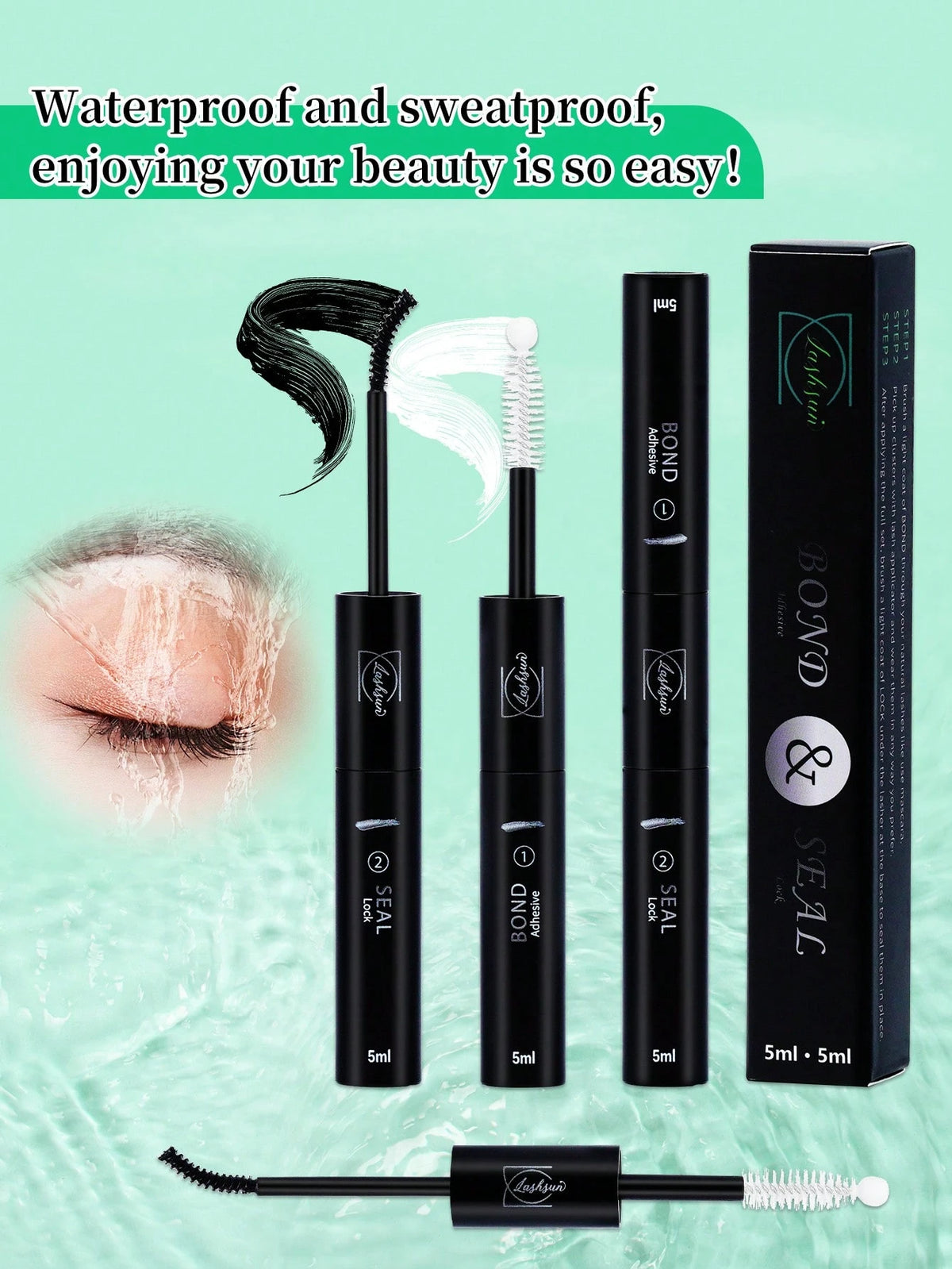 Lash Bond And Seal Waterproof 10ML Bond And Seal Lash Glue Long Lasting Lash Cluster Glue Black Eyelash Bond And Clear Seal DIY Lash Bond And Seal For Beginner