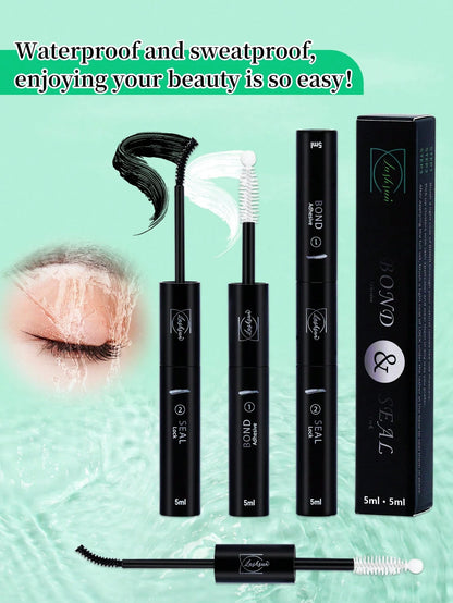 Lash Bond And Seal Waterproof 10ML Bond And Seal Lash Glue Long Lasting Lash Cluster Glue Black Eyelash Bond And Clear Seal DIY Lash Bond And Seal For Beginner