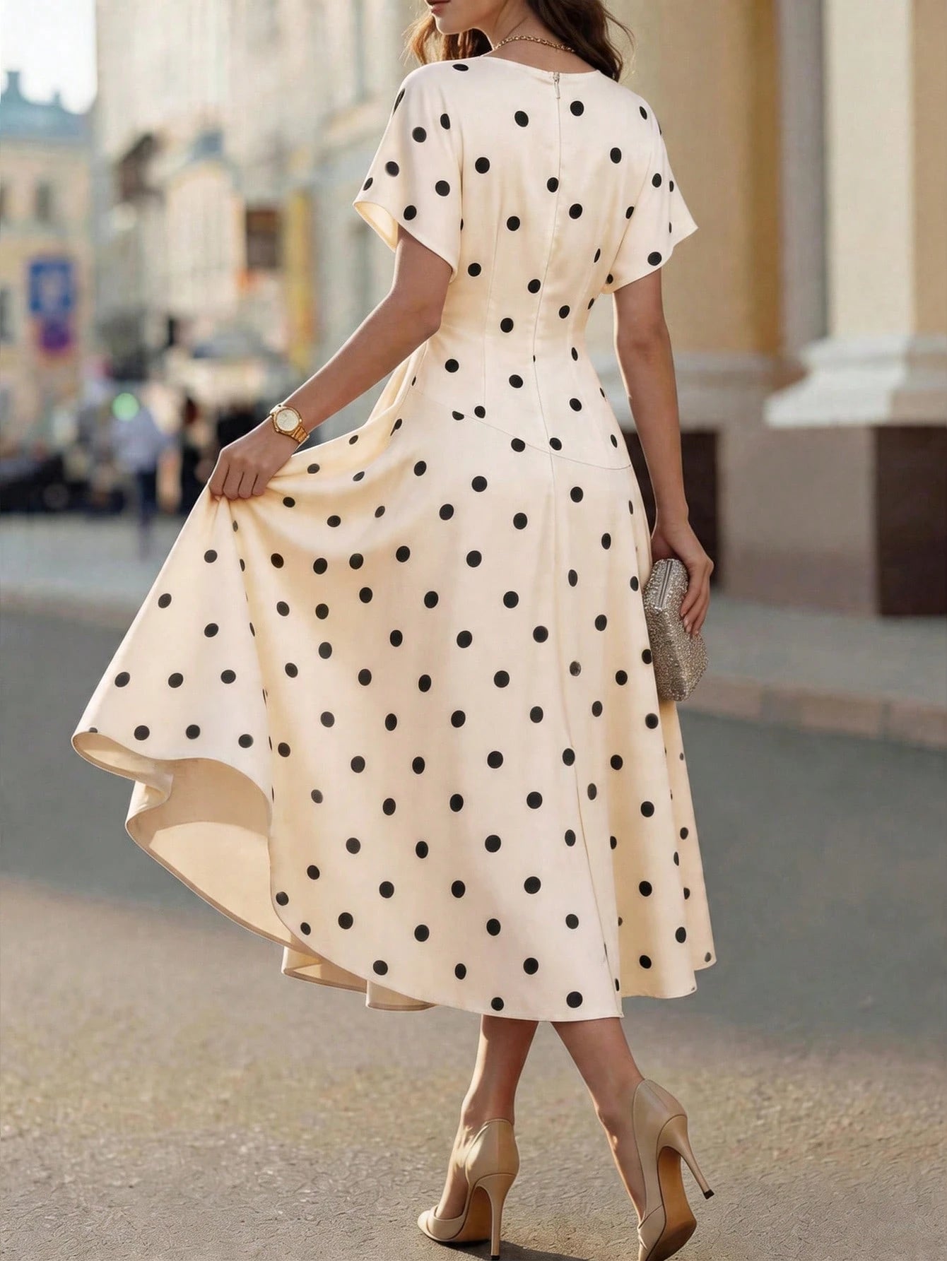 Latest Spring & Summer Fashion Multi-Color Polka Dot Elegant Commuting Casual Dress, Suitable For Festival, Beach, Country Outfits