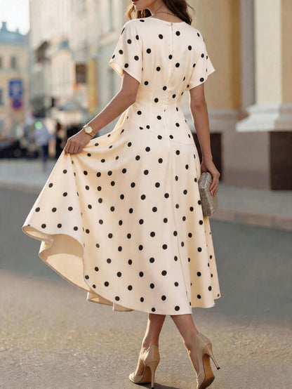 Latest Spring & Summer Fashion Multi-Color Polka Dot Elegant Commuting Casual Dress, Suitable For Festival, Beach, Country Outfits